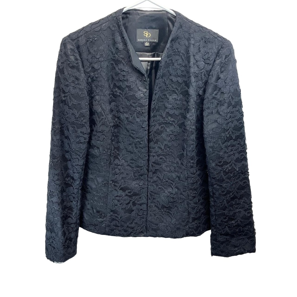 Sandra Darren Women's Black Sheer Lace Beaded Lined Blazer‎ Small
